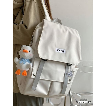 Flap Lettering Embroidered Waterproof Backpack - With Duck