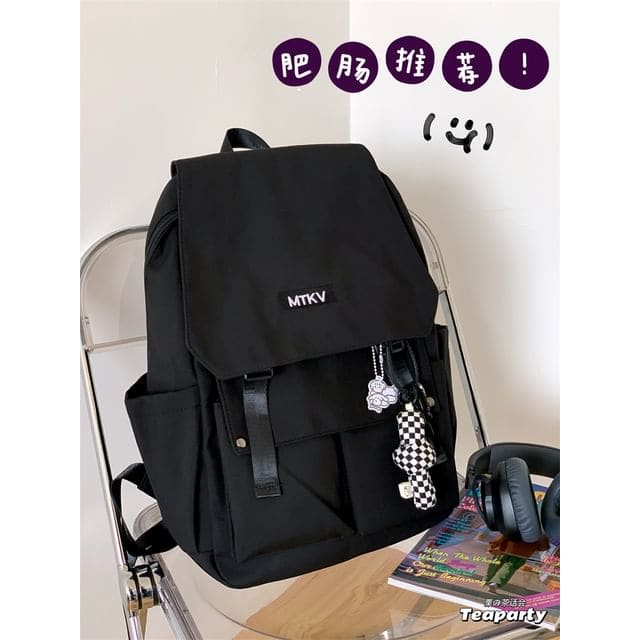 Flap Lettering Embroidered Waterproof Backpack