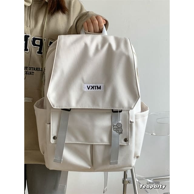 Flap Lettering Embroidered Waterproof Backpack - Without