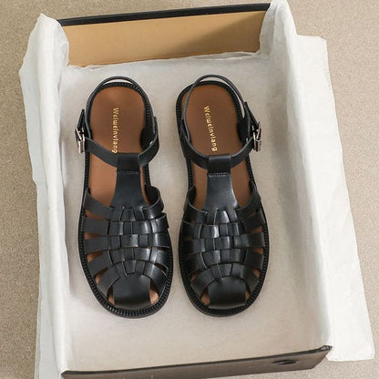 Flat Gladiator Sandals - Black / 35