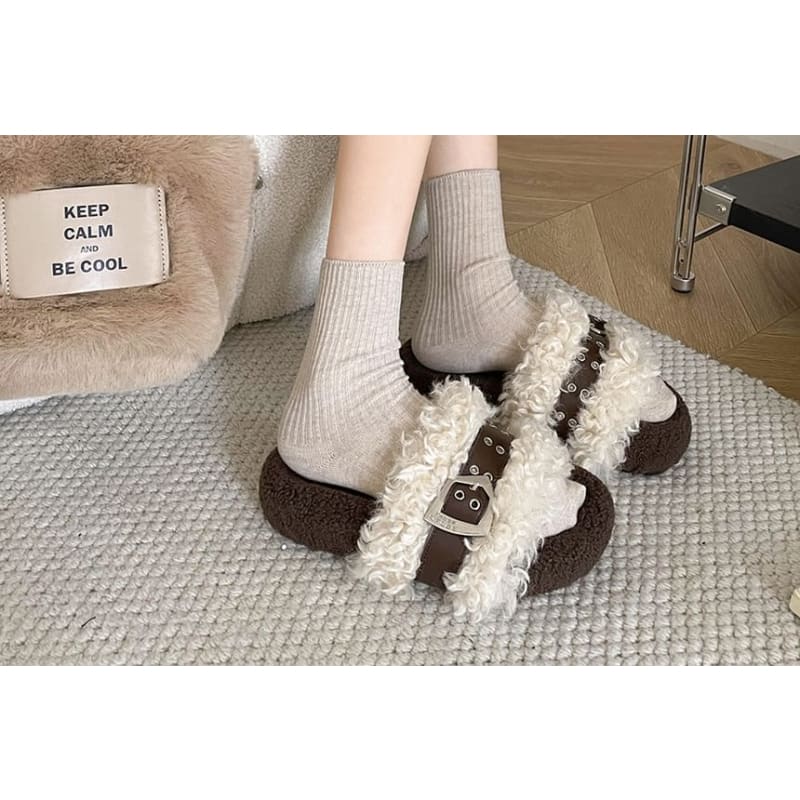 Fleece Buckled Slide Sandals