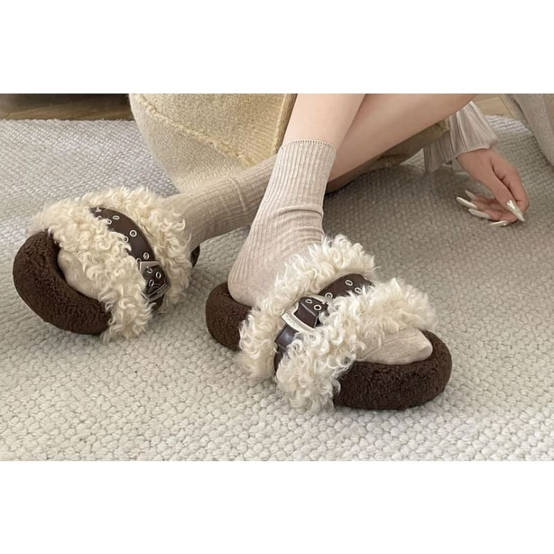 Fleece Buckled Slide Sandals