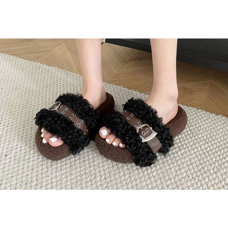 Fleece Buckled Slide Sandals