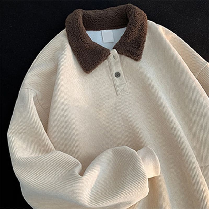 Fleece Collar Polo Sweatshirt