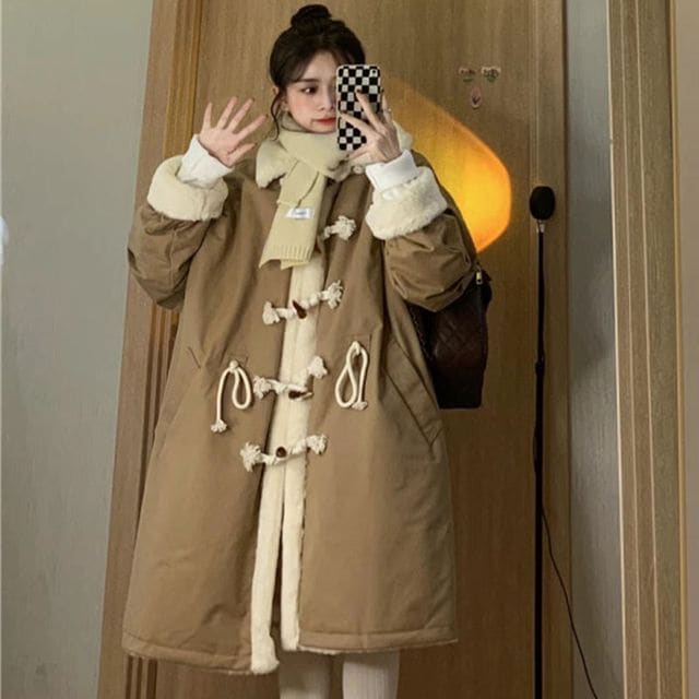 Fleece-Lined Duffle Coat - Khaki / S