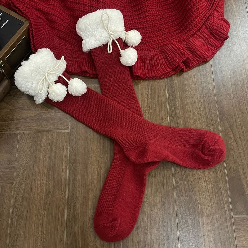 Fleece Lined Pom Pom Leg Warmer