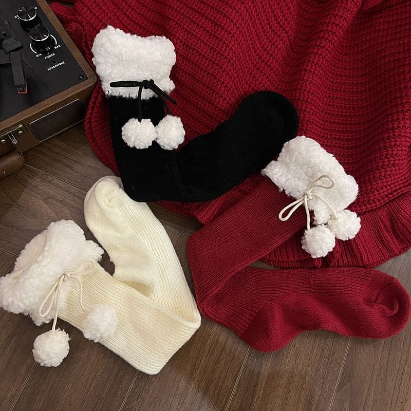 Fleece Lined Pom Pom Leg Warmer