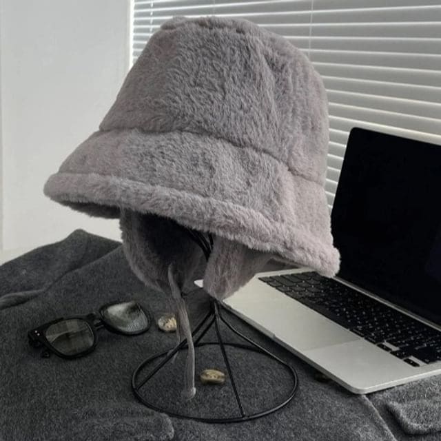 Fleece Plain Bucket Hat - Gray / M