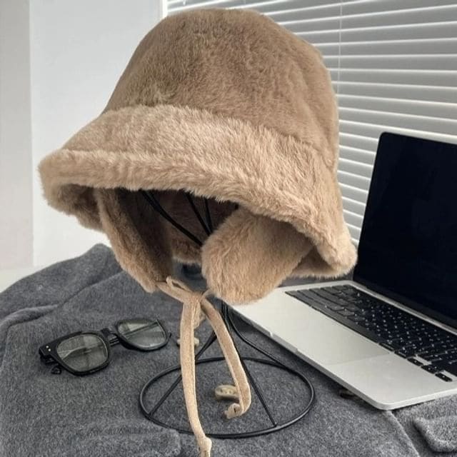 Fleece Plain Bucket Hat - Khaki / M