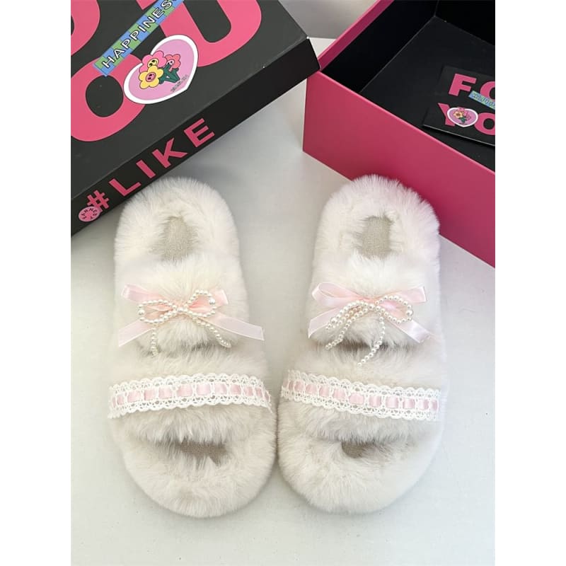 Fleece Ribbon Neck Sandals