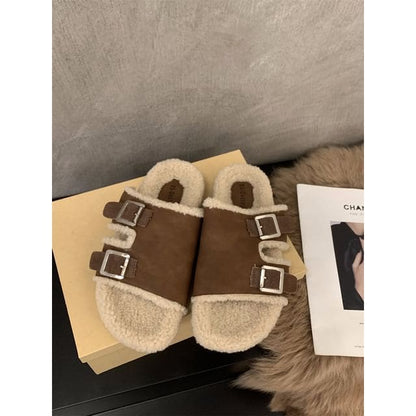 Fleece Slide Sandals - BSL775-5 - Brown / 35