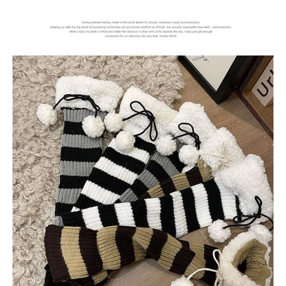 Fleece Trim Striped Knit Leg Warmers