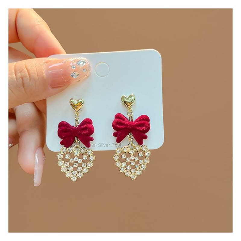 Flocking Bow Alloy Dangle Earring