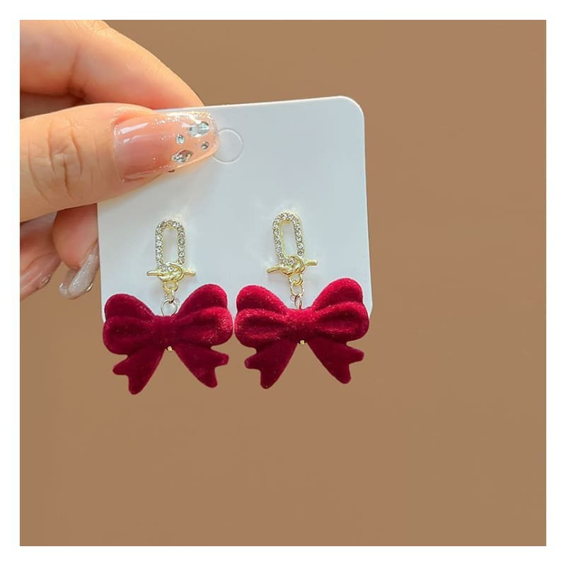 Flocking Bow Alloy Dangle Earring