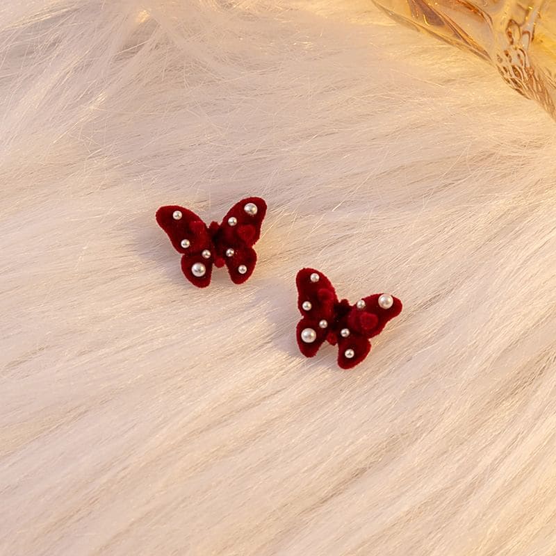 Flocking Bow / Butterfly Stud Earring