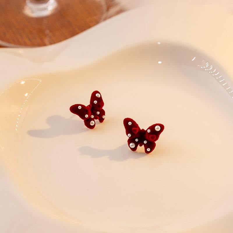 Flocking Bow / Butterfly Stud Earring