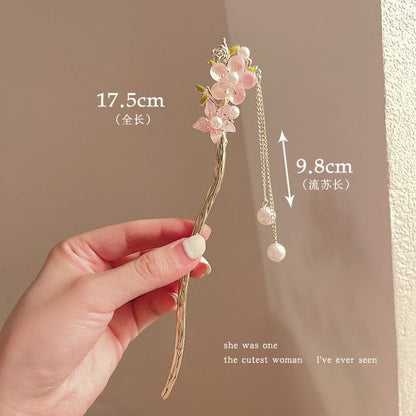 Floral Acrylic Alloy Hair Stick - Double Pink Flower