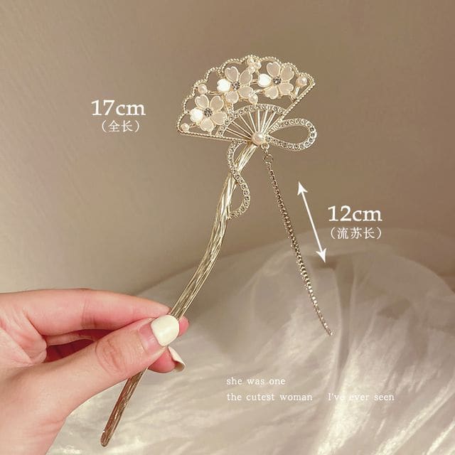 Floral Acrylic Alloy Hair Stick - Fan - Gold / One Size