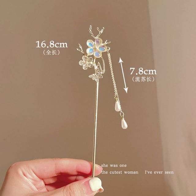 Floral Acrylic Alloy Hair Stick - Light Blue Flower & White