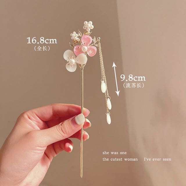 Floral Acrylic Alloy Hair Stick - Pink & White Flower