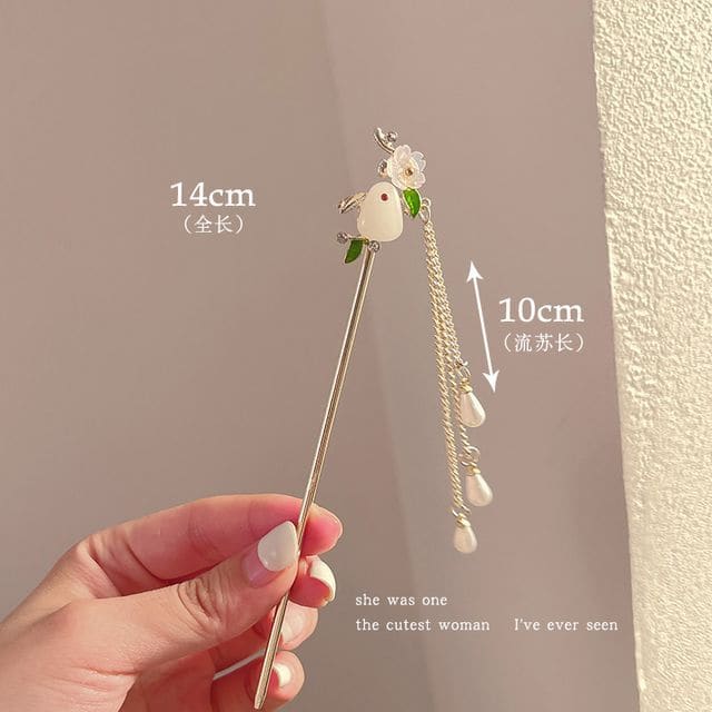 Floral Acrylic Alloy Hair Stick - Rabbit & Flower - White