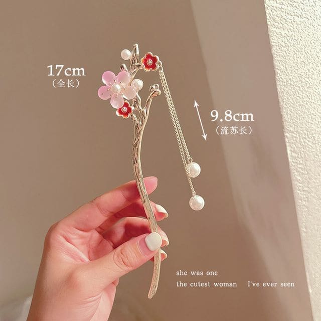 Floral Acrylic Alloy Hair Stick - RedSmall Flower & Pink