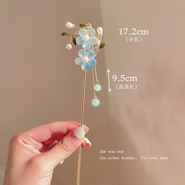 Floral Acrylic Alloy Hair Stick - Two Blue Flower - Lighit