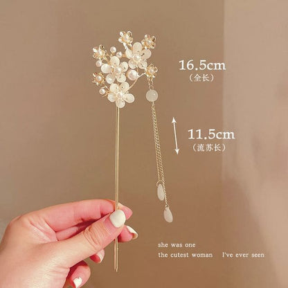 Floral Acrylic Alloy Hair Stick - Two White Flower - Light