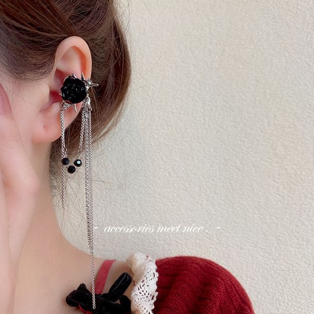 Floral Alloy Ear Cuff - 1 Pair - 1 Black Large Rose