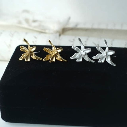 Floral Alloy Stud Earring - EH2121 - 1 Pair - Gold