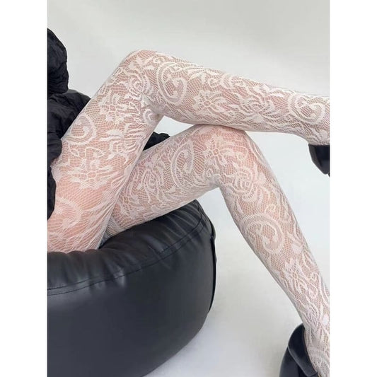 Floral Blossom Lace Tights - White - Tights