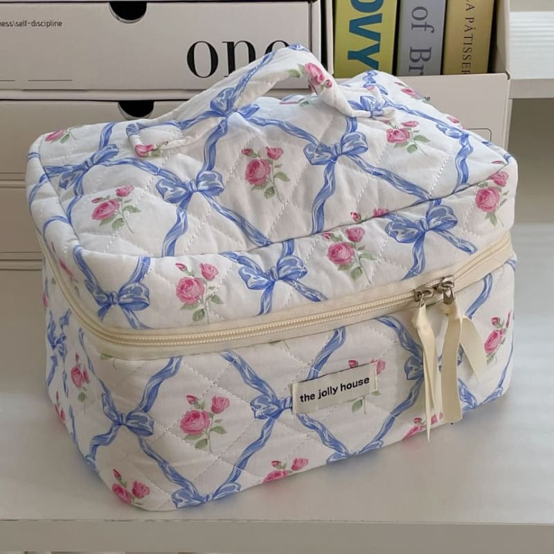 Floral Bow Fabric Makeup Bag / Clutch / Pouch