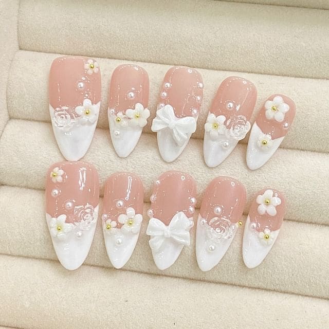 Floral Bow Press On Nail