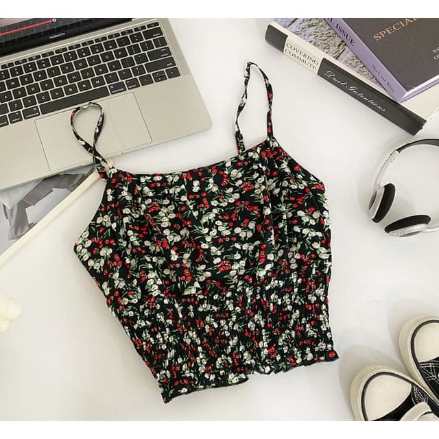 Floral Camisole Top - Black / One Size