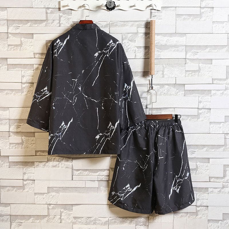 Floral Crane Sun Cardigan Kimono Outerwear Shorts Set - Set