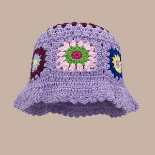 Floral Crochet Cloche Hat - Purple / One Size