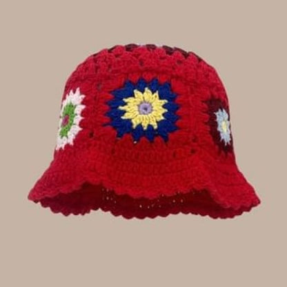 Floral Crochet Cloche Hat - Red / One Size