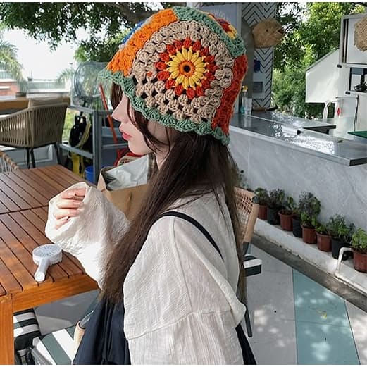 Floral Crochet Knit Hat