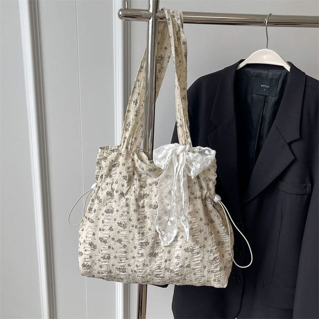 Floral Drawstring Shopper Bag / Neckerchief / Set - Set