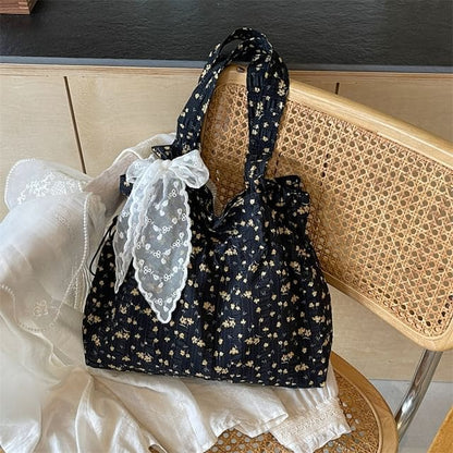 Floral Drawstring Shopper Bag / Neckerchief / Set - Set