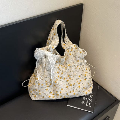 Floral Drawstring Shopper Bag / Neckerchief / Set - Set