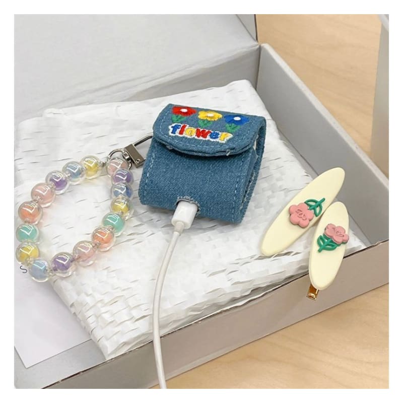 Floral Embroidered Denim AirPods / Pro Earphone Case Skin