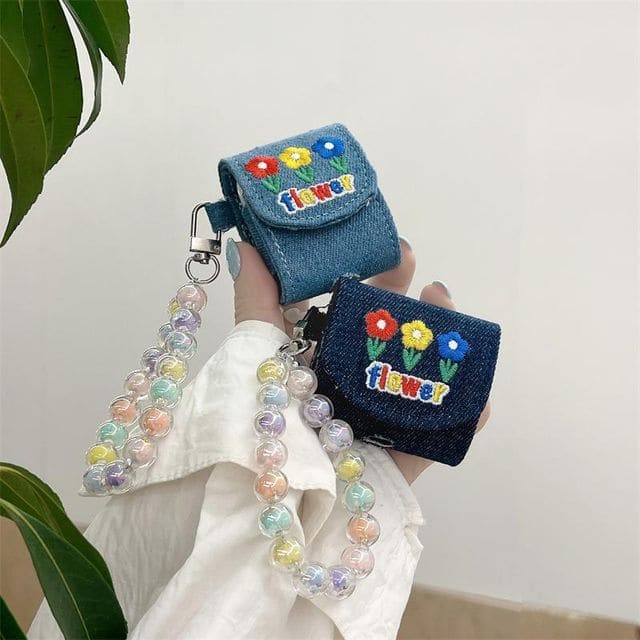 Floral Embroidered Denim AirPods / Pro Earphone Case Skin