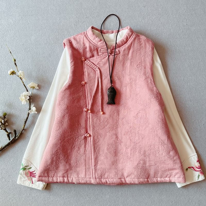 Floral Embroidered Frog Buttoned Hanfu Vest