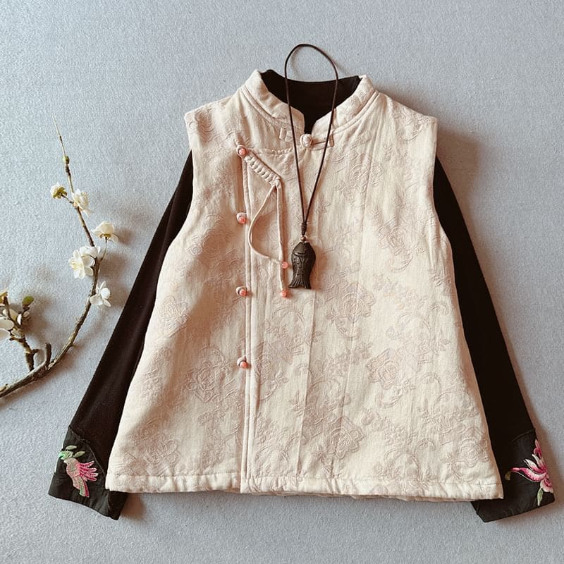 Floral Embroidered Frog Buttoned Hanfu Vest