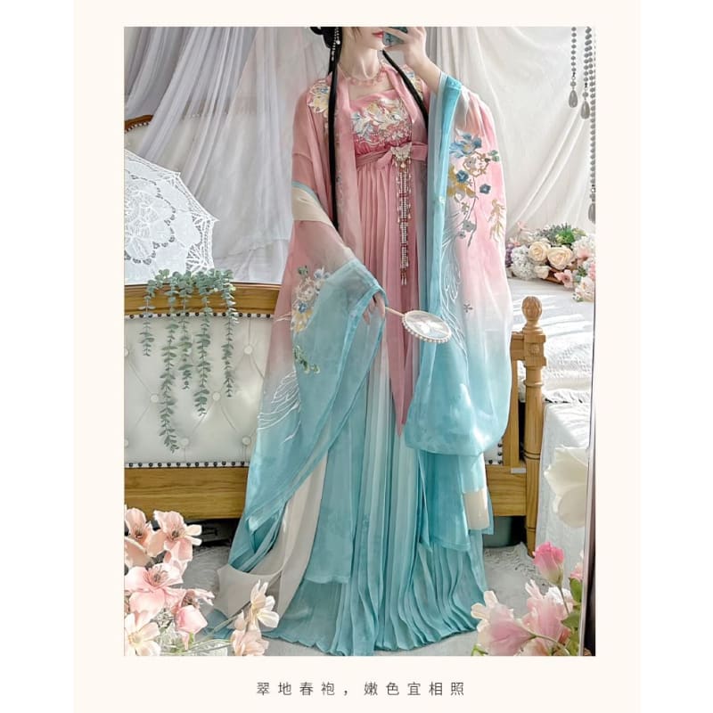 Floral Embroidered Hanfu Maxi Dress / Embroidered Light