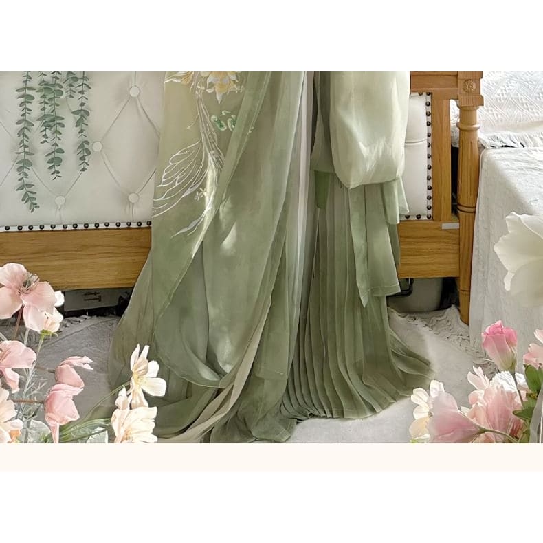 Floral Embroidered Hanfu Maxi Dress / Embroidered Light