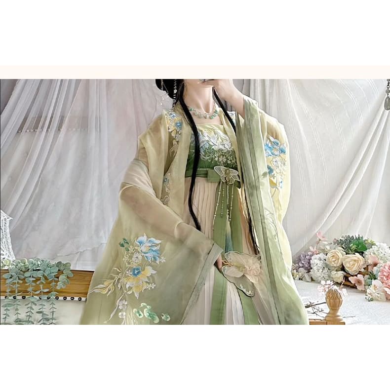 Floral Embroidered Hanfu Maxi Dress / Embroidered Light