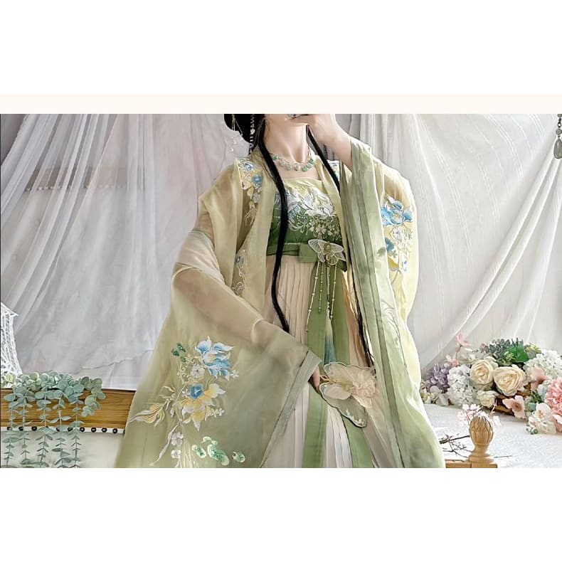 Floral Embroidered Hanfu Maxi Dress / Embroidered Light