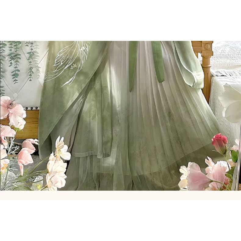 Floral Embroidered Hanfu Maxi Dress / Embroidered Light